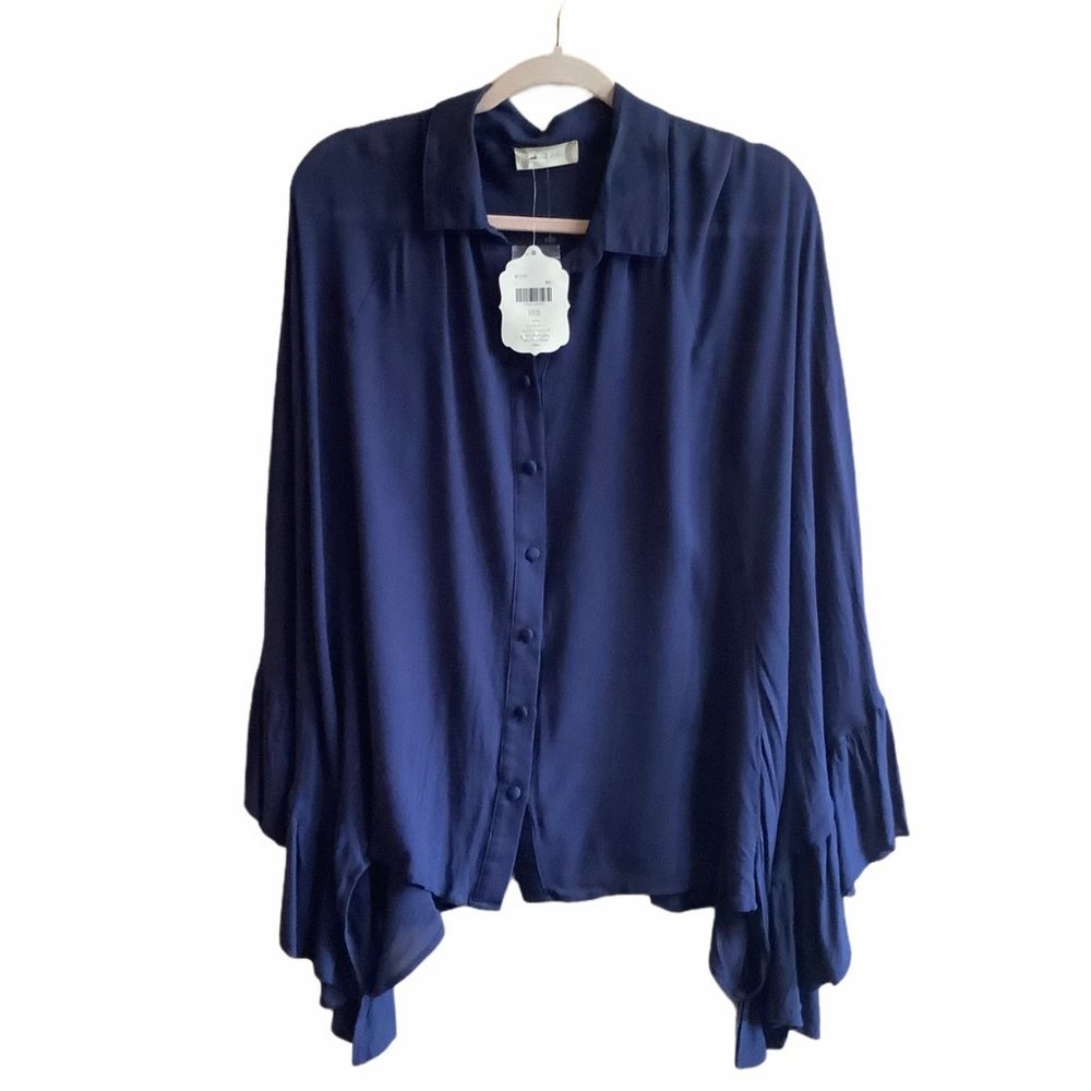 Altar'd State blouse NWT Women Size Small navy boho cape style collar flowy